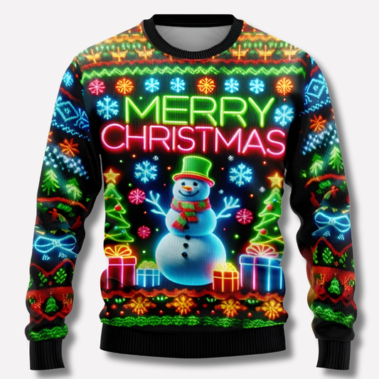 Julesweater med rund hals, afslappet pasform og grafisk julemotiv på ærmerne