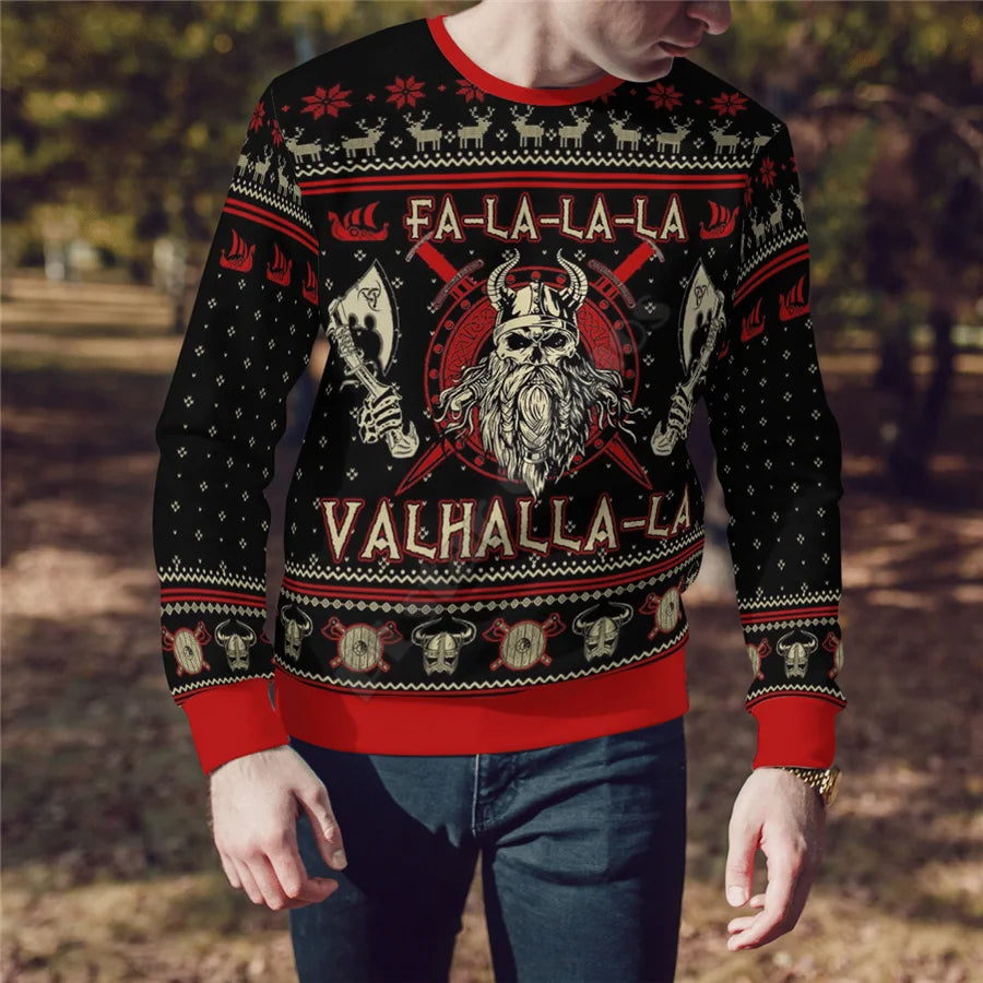 Julesweater med vikingemotiv og rensdyrmønster til mænd
