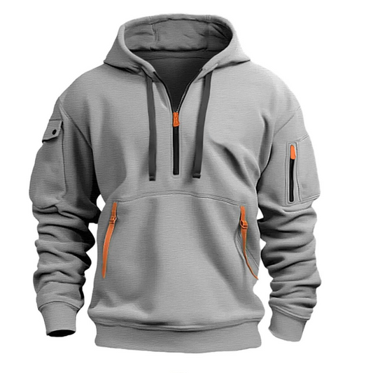 Hoodies mænd med halv lynlås, kængurulomme og lynlåslommer