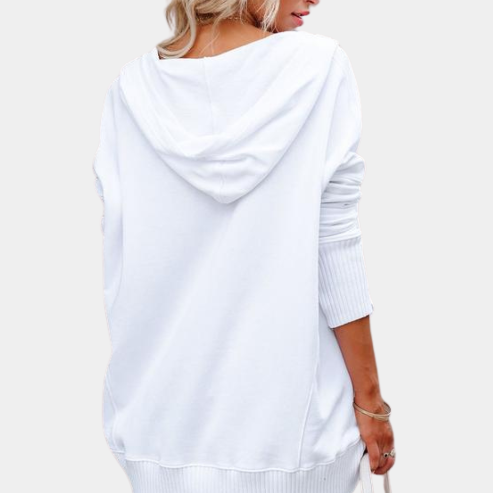 Hoodie til damer med knaplukning, oversized pasform og lang ærme