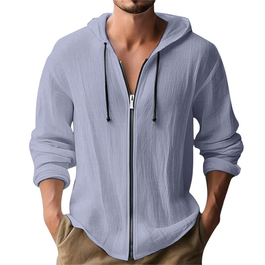 Hoodies mænd med lynlås og hætte, løs pasform og lange ærmer