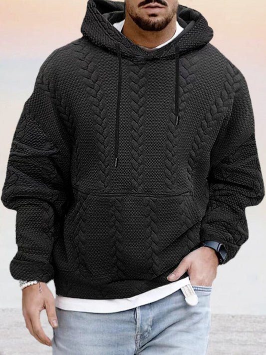 Hoodies mænd med kabelmønster, løs pasform og kængurulomme