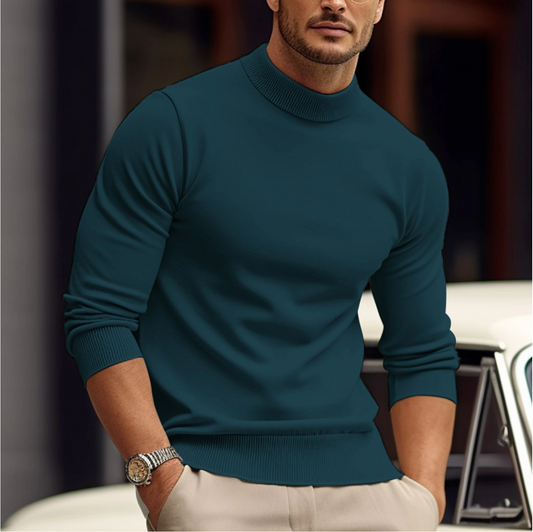 Sweater med høj hals til mænd i slim fit med lange ærmer