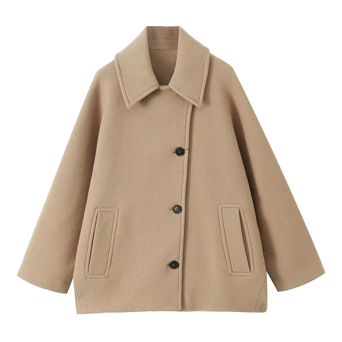 Oversize frakke dame med skjortekrave og knapper foran