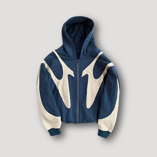 Hoodies mænd med lynlås og flammemønster, hoodie med hætte