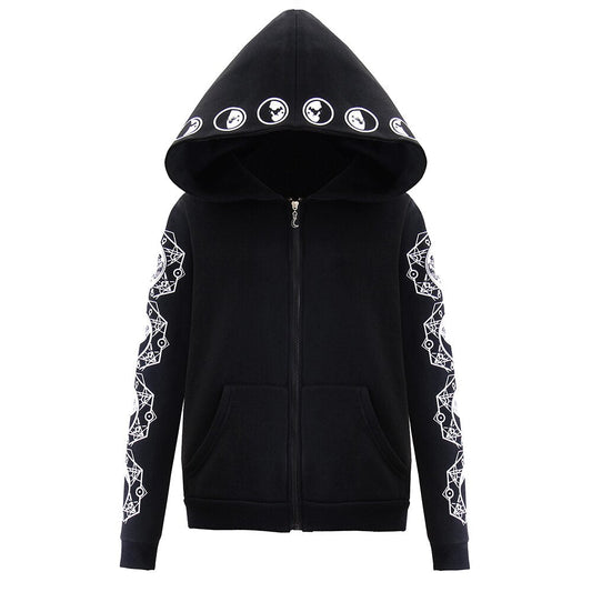 Hoodie med lynlås og månefaser til damer med lange ærmer