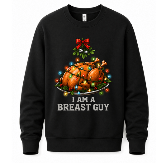 Julesweater med rund hals og kalkuntryk med julelys