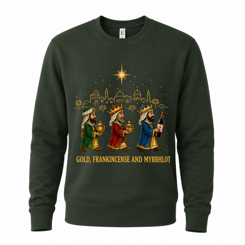 Julesweater med rund hals og motiv af de tre vise mænd
