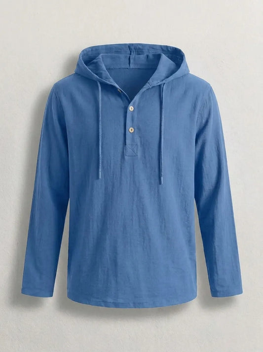 Hoodies mænd med knaplukning og snørebånd i hætten, langærmet