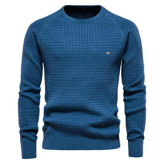 Sweater til mænd med rund hals, lange raglanærmer og ribkant ved hals og bundkant