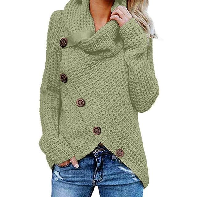 Sweater med rullekrave og skrå knaplukning til damer