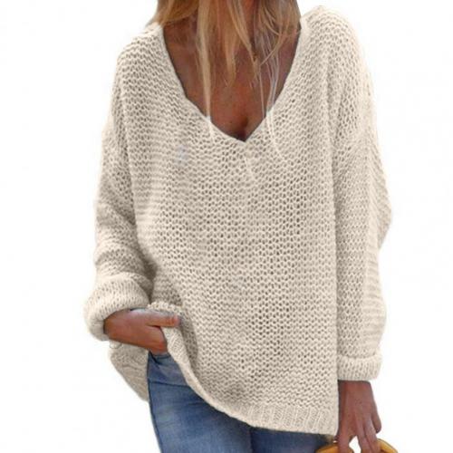 V-hals sweater i løs pasform til damer med lange ærmer