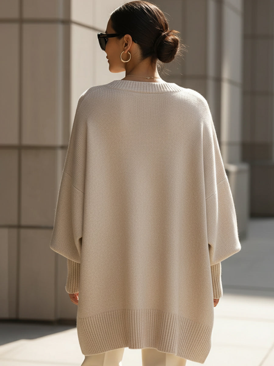 Oversized sweater med rund hals og ribkanter til damer