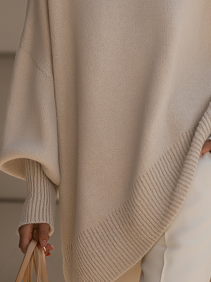 Oversized sweater med rund hals og ribkanter til damer
