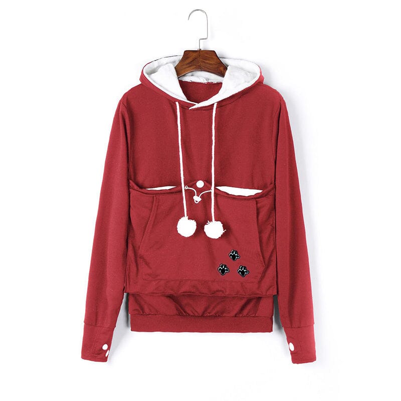 Hoodie til damer med kængurulomme og snørebånd med pomponer