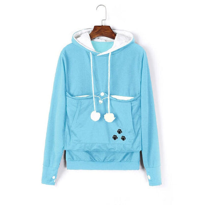 Hoodie til damer med kængurulomme og snørebånd med pomponer