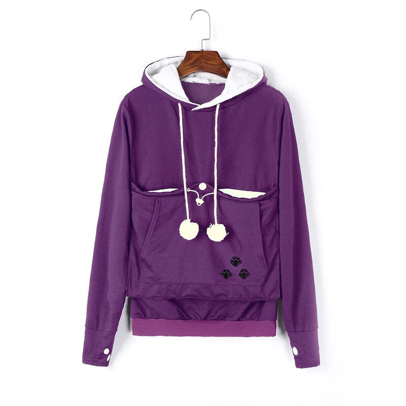 Hoodie til damer med kængurulomme og snørebånd med pomponer