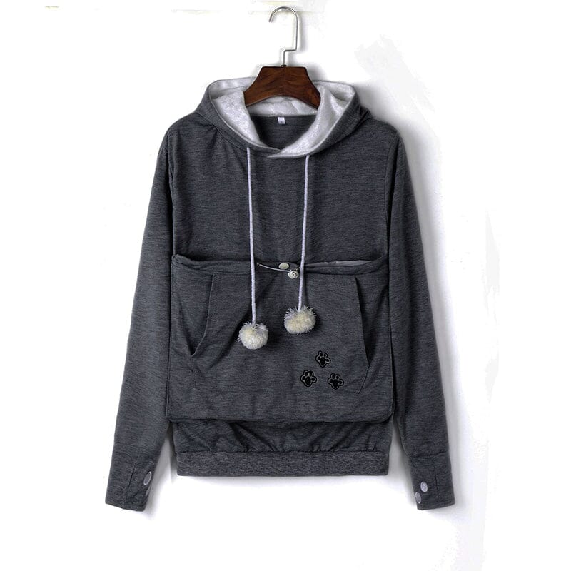 Hoodie til damer med kængurulomme og snørebånd med pomponer
