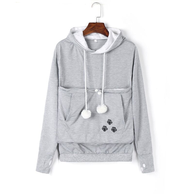 Hoodie til damer med kængurulomme og snørebånd med pomponer