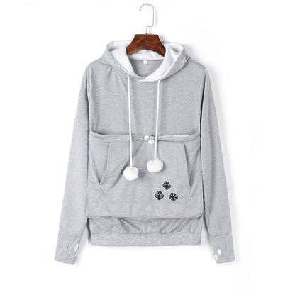 Hoodie til damer med kængurulomme og snørebånd med pomponer