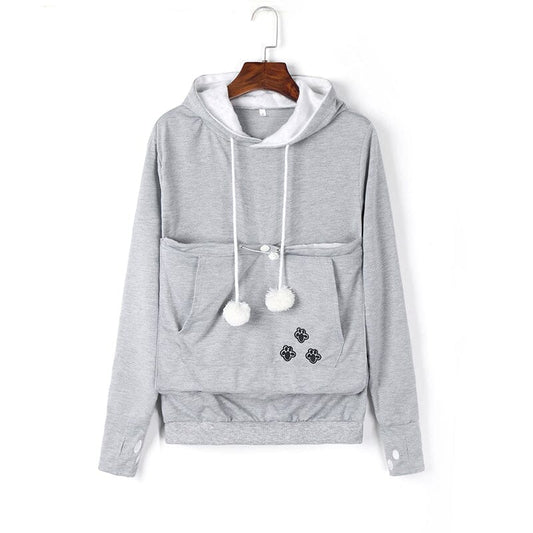 Hoodie til damer med kængurulomme og snørebånd med pomponer