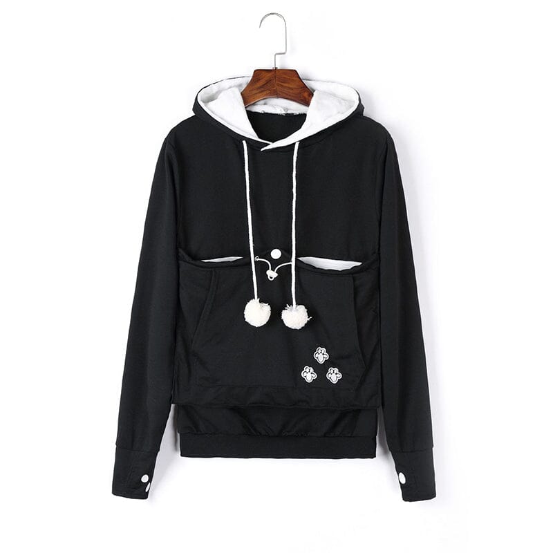 Hoodie til damer med kængurulomme og snørebånd med pomponer