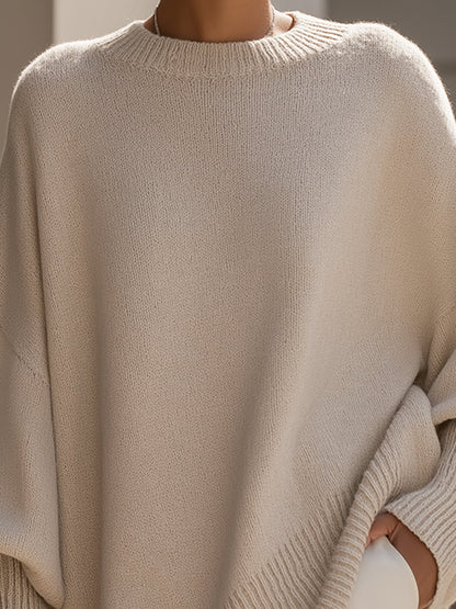 Oversized sweater med rund hals og ribkanter til damer