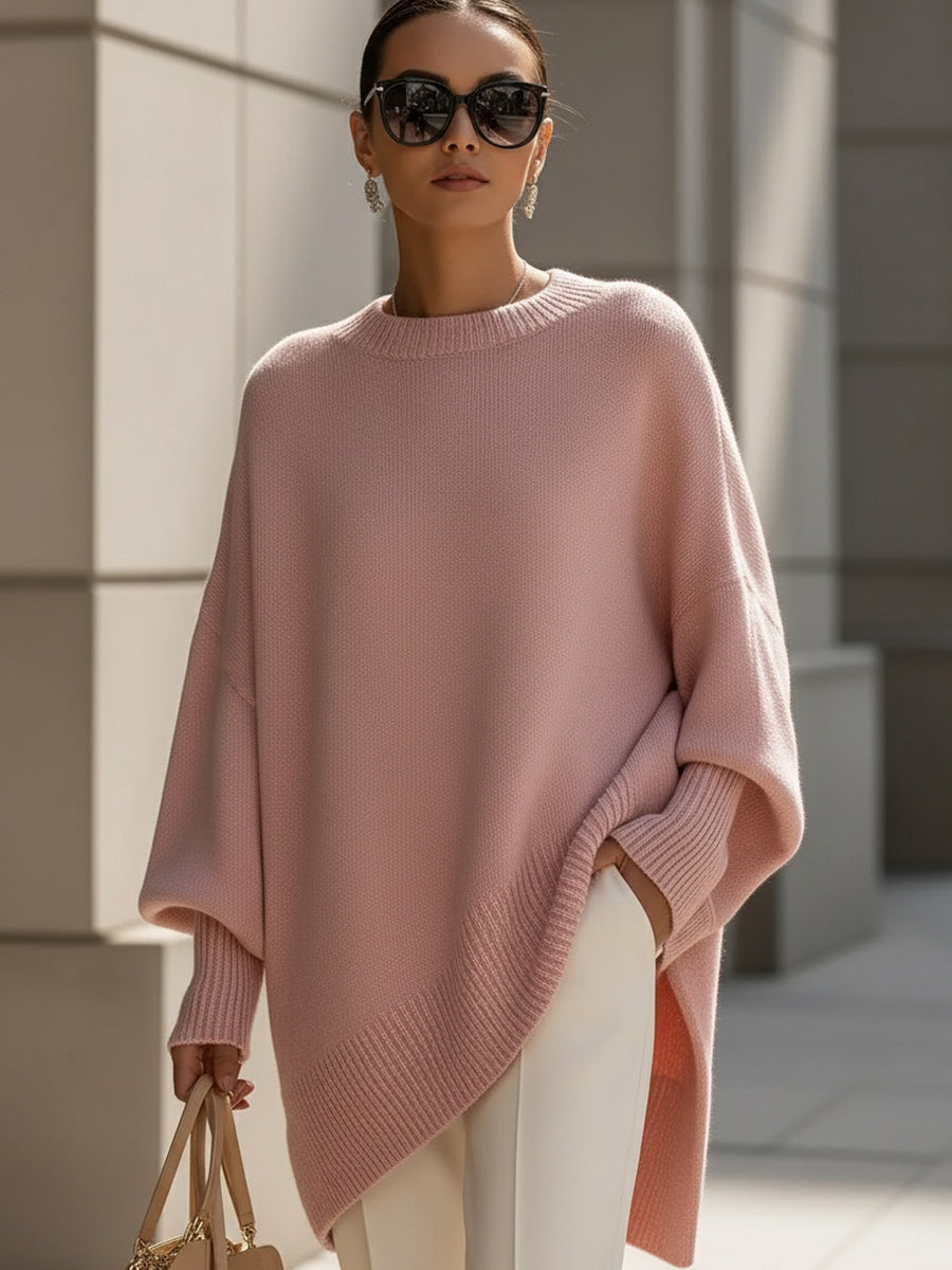 Oversized sweater med rund hals og ribkanter til damer