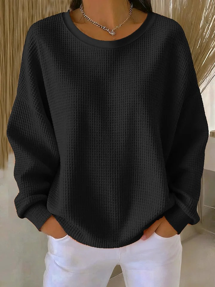 Sweater med rund hals og vaffelstruktur i løs pasform til damer