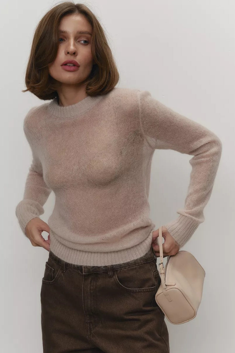 Gennemsigtig sweater med rund hals og lange ærmer til damer