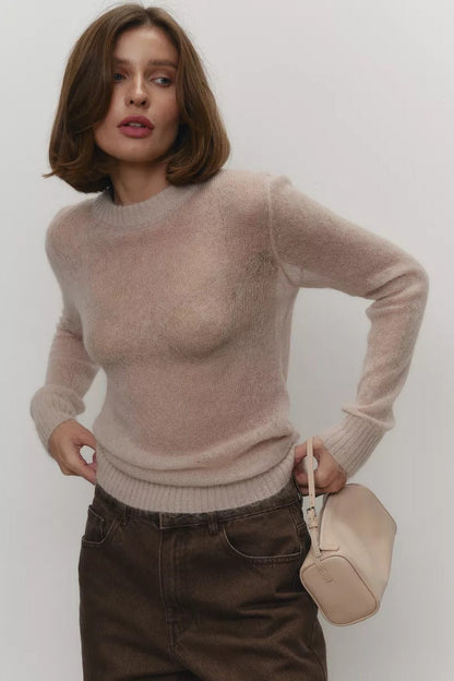Gennemsigtig sweater med rund hals og lange ærmer til damer