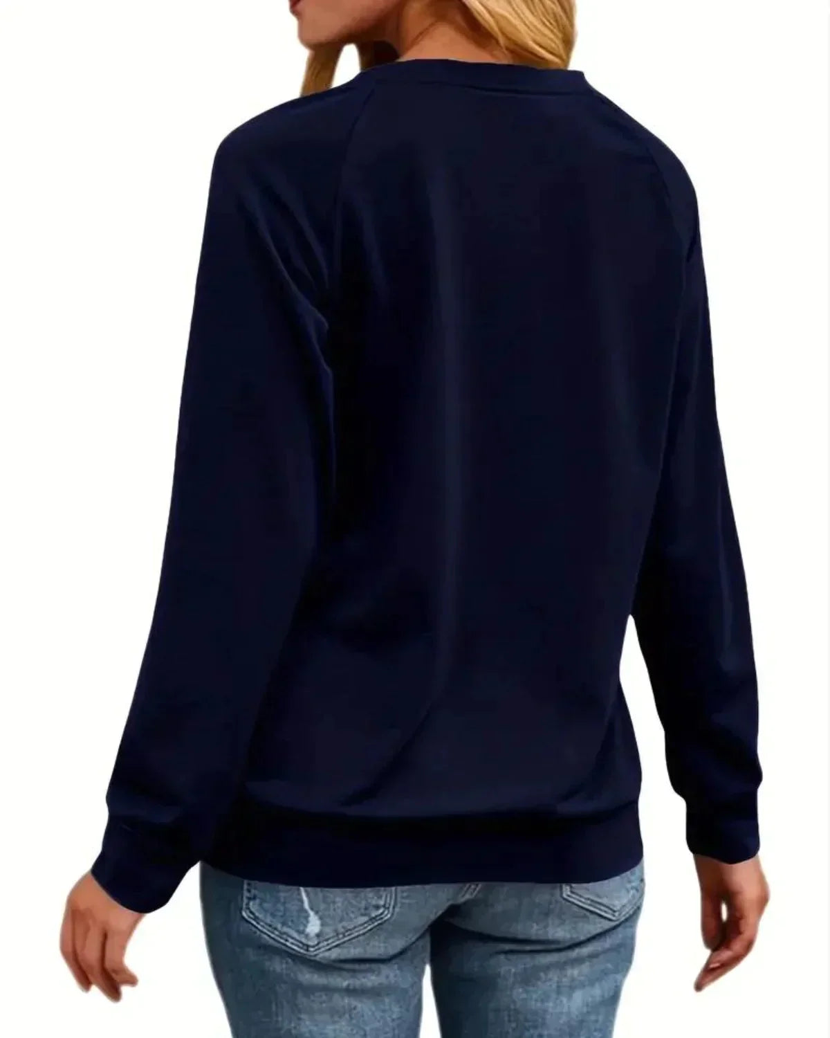 Julesweater dame med rensdyrprint, rund hals og raglanærmer