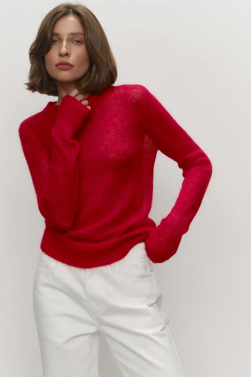 Gennemsigtig sweater med rund hals og lange ærmer til damer