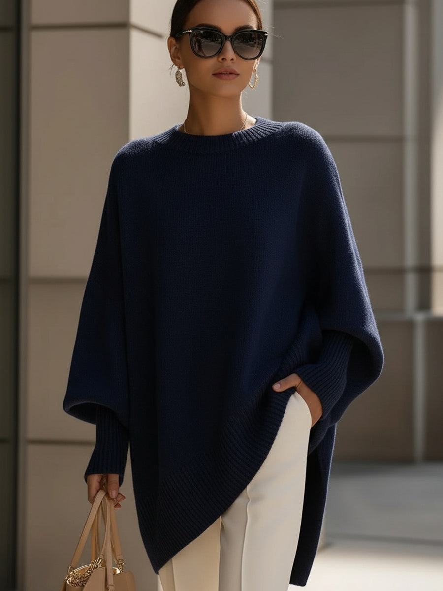 Oversized sweater med rund hals og ribkanter til damer