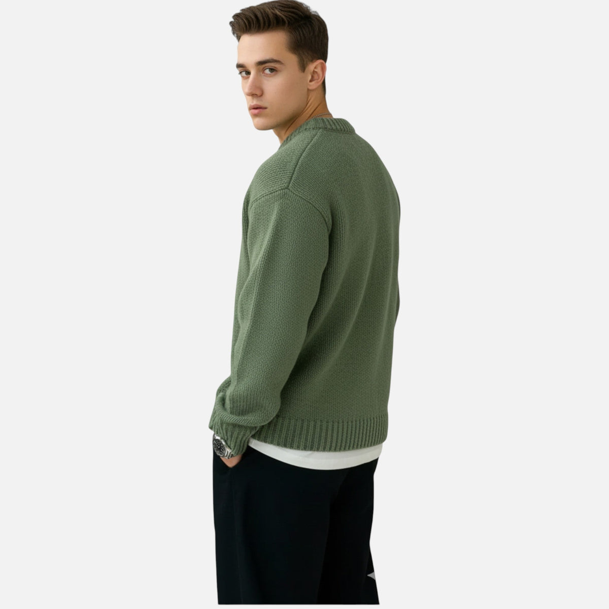 Sweater med rund hals og ribkanter i løs pasform til mænd