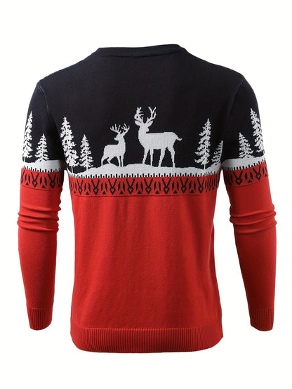 Julesweater med rensdyrmotiv, rund hals og lange ærmer til mænd