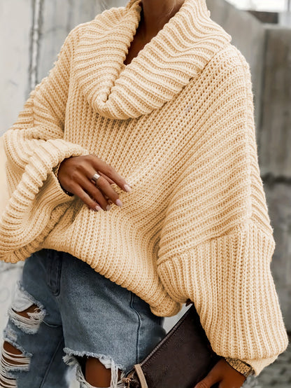 Oversized sweater med rullekrave og flagermusærmer til damer