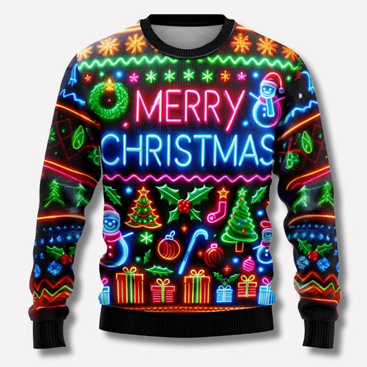 Julesweater med rund hals, afslappet pasform og grafisk julemotiv på ærmerne