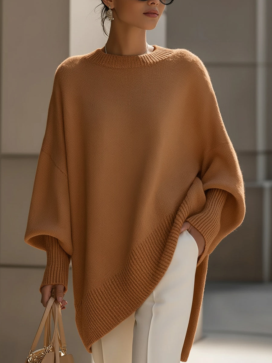 Oversized sweater med rund hals og ribkanter til damer