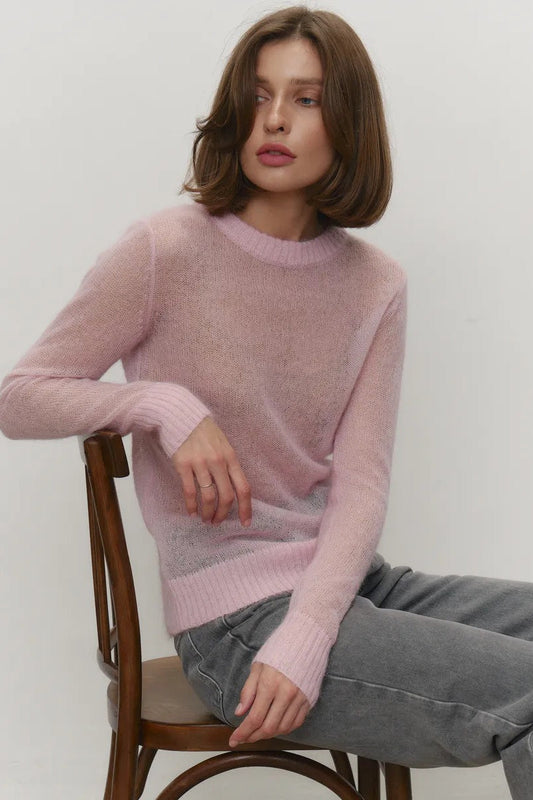 Gennemsigtig sweater med rund hals og lange ærmer til damer