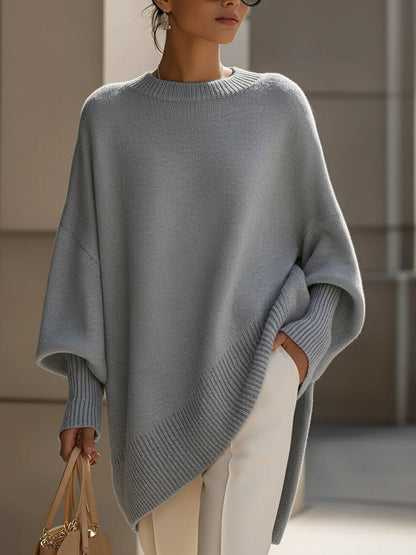 Oversized sweater med rund hals og ribkanter til damer