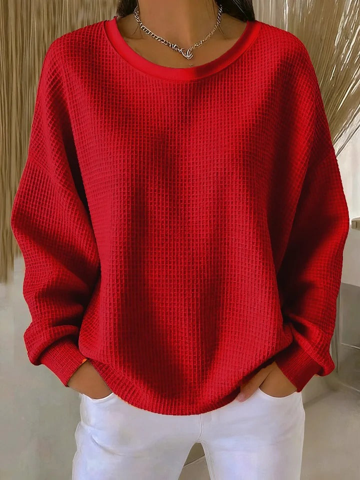 Sweater med rund hals og vaffelstruktur i løs pasform til damer