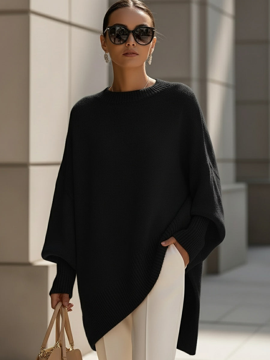 Oversized sweater med rund hals og ribkanter til damer