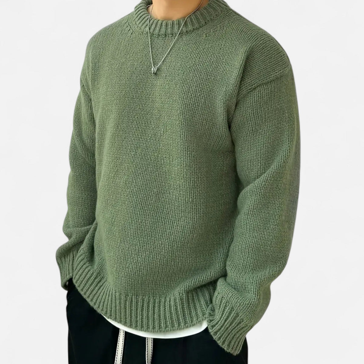 Sweater med rund hals og ribkanter i løs pasform til mænd
