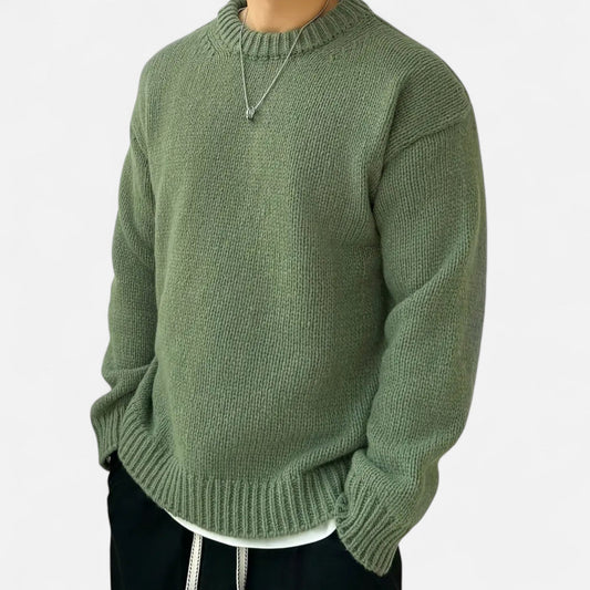 Sweater med rund hals og ribkanter i løs pasform til mænd