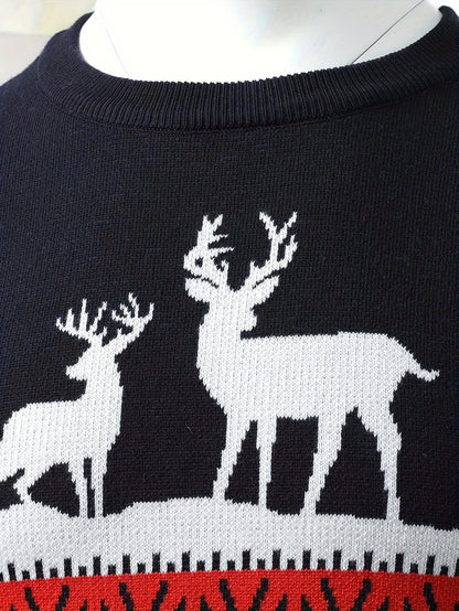 Julesweater med rensdyrmotiv, rund hals og lange ærmer til mænd
