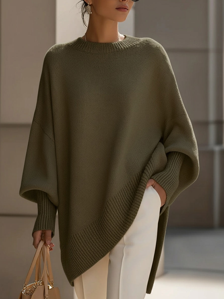 Oversized sweater med rund hals og ribkanter til damer