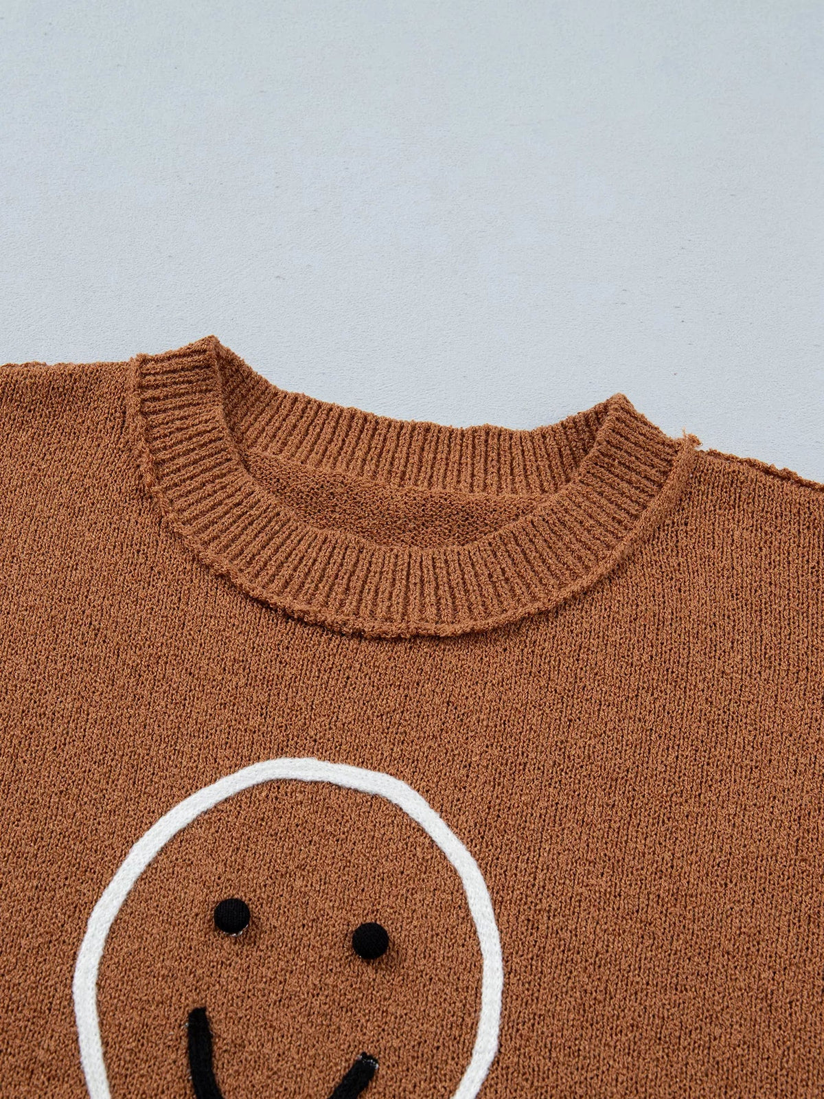 Julesweater dame med pepperkagemand og rund hals, oversized pasform