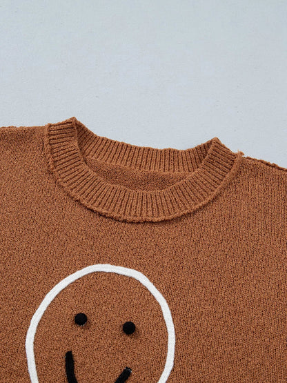 Julesweater dame med pepperkagemand og rund hals, oversized pasform