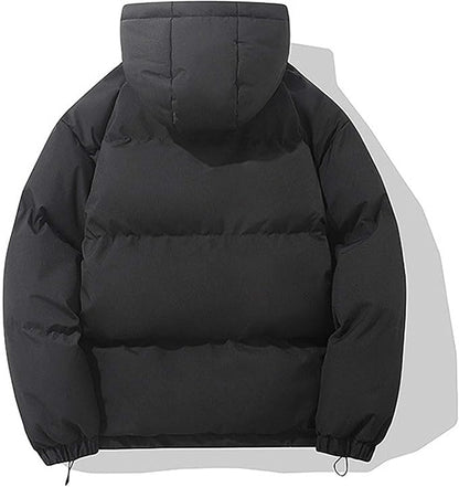 Puffer jakke til damer med hætte, lynlås og høj krave